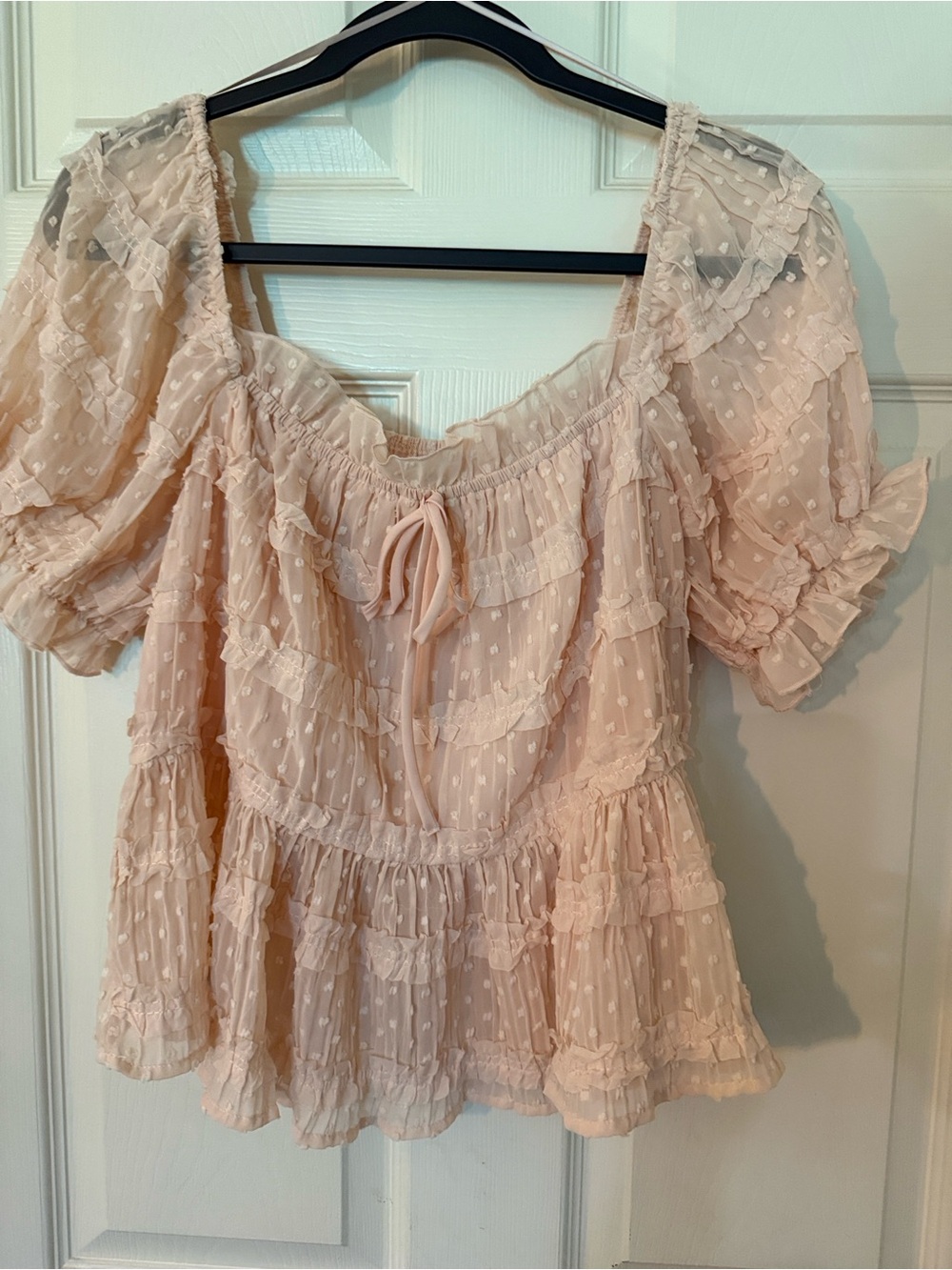 LovLov Romantic Ruffled Peasant Blouse - Blush Pink